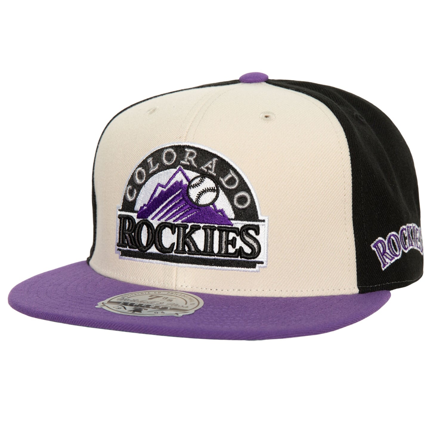 Colorado Rockies Mitchell & Ness 1993 Inaugural Year Homefield Fitted Hat - Cream/Purple